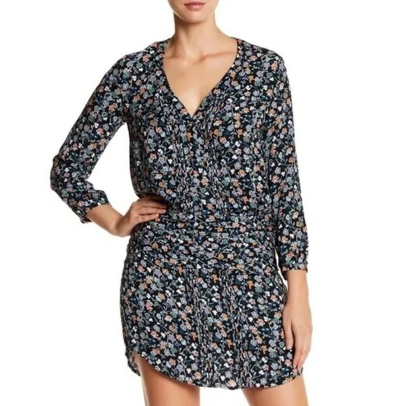 Veronica Beard August Boho Shirt Dress Floral Bird Print Pintuck 100% Silk SZ 2 - Picture 1 of 10